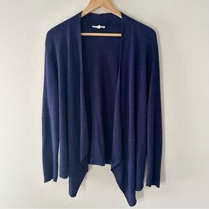 Eileen Fisher Organic Linen Angled Open Front Cardigan Navy Blue Size M